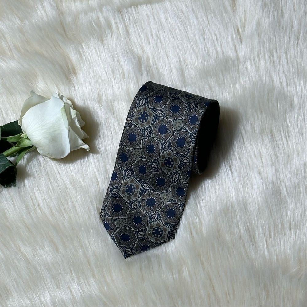 Valentino Blue and Gray Geometric Silk Tie